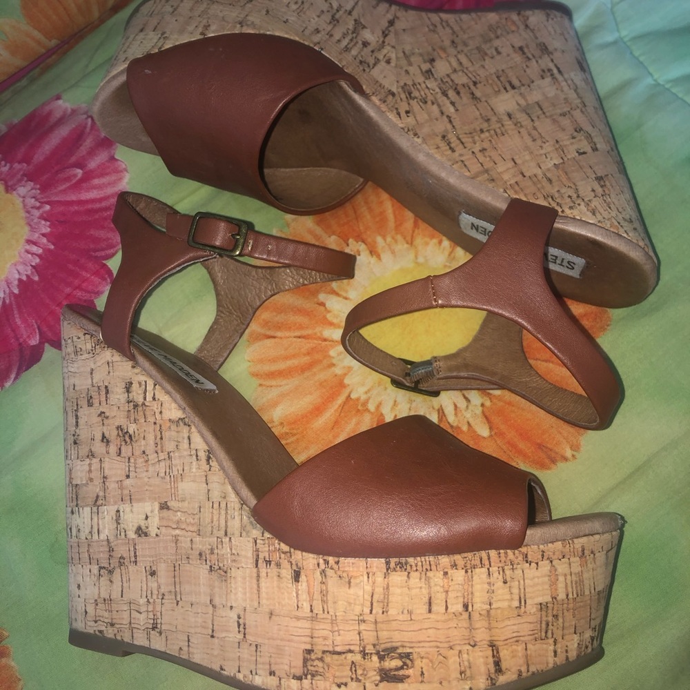 Steve Madden Brown Leather Wedges with Cork